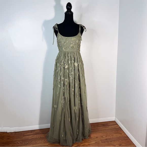 Anthropologie Dresses & Skirts - BHLDN Green Floral Embroidered Dress from Anthropologie